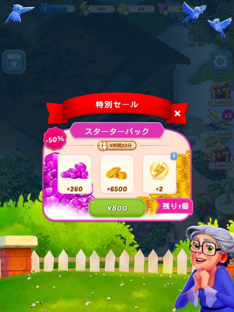 特別セールのスターターパック画面